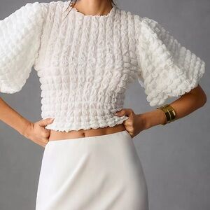 Eri + Ali Textured Puff-Sleeve Top Size Large pre loved 🥰 White